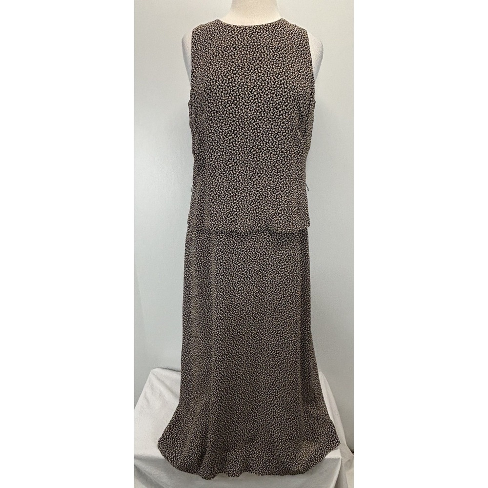 Vtg Jones New York Ditsy Floral Midi Dress Sz 12 Black Cream Granny Cottage Core